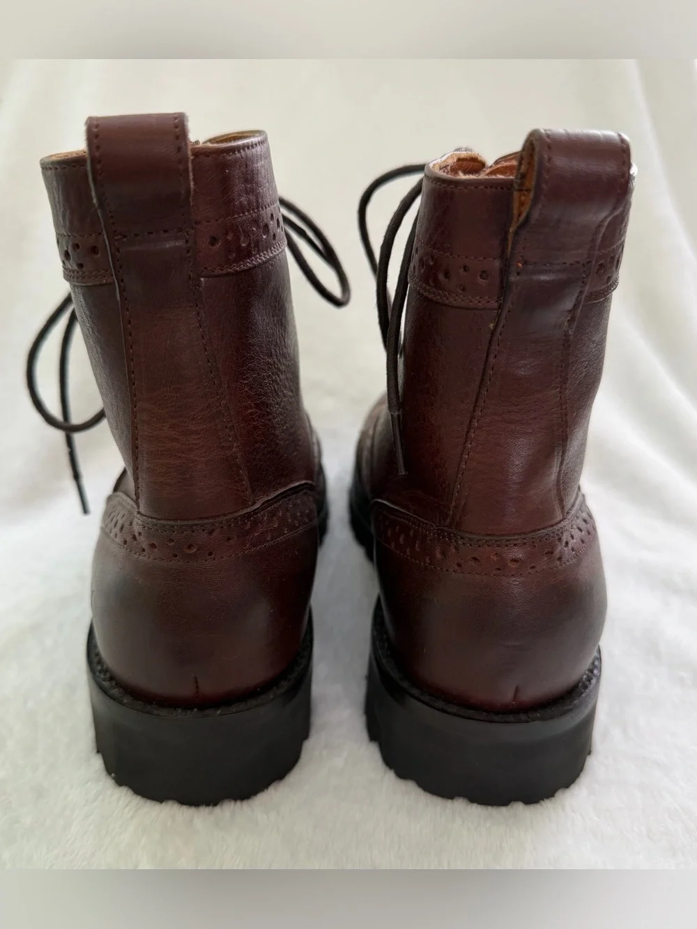 Frye Earl Wingtip Lace Up Men's Leather Boots Size 7.5D Brown Lug Soles 84138